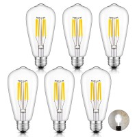 Crlight 4W Dimmable 4000K Led Edison Bulb Daylight White, 400Lm 40W Equivalent E26 St64 Vintage Edison Clear Glass Led Bulbs, Pack Of 6