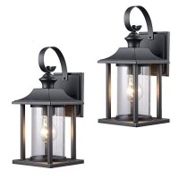 Twin Pack - Designers Impressions 73478 Black Outdoor Patio/Porch Wall Mount Exterior Lighting Lantern Fixtures With Clear Glass