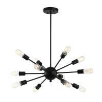 Light Society Meridia Sputnik 12-Light Chandelier Pendant, Matte Black, Mid Century Modern Industrial Starburst-Style Lighting Fixture (Ls-C172-Blk)