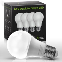 Lohas Dusk To Dawn Sensor Light Bulbs, 40W Equivalent Led Outdoor Lighting, Daylight 5000K, Automatic Photocell Light Bulbs Outside, A19 6W Bright Porch Light Bulbs, 500Lm E26 For Garage Patio, 4 Pack