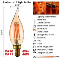 Litehistory Dimmable 4W 2200K Amber Ca10 Led Bulb E12 Candelabra Led 250Lm, Warm White, 40W Flame Tip 6Pack