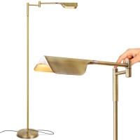 Brightech Leaf Led Floor Lamp, Pharmacy Led Floor Reading Lamp Over Chair For Living Rooms, Offices, Adjustable Standing Lamp For Bedroom Reading, Tall Lamp For Sewing & Craftwork Antique Brass (Gold)