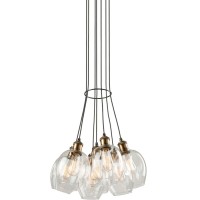 The clearwatercollection has clear dimple type glassware which is suspended on black cables with vintage brass plated socket coversFeaturesWidth 18 inLength 18 inHeight 10 inBulb Info 7 x Medium Base 60WLooks Beautiful and ElegantFinish Vintage brass