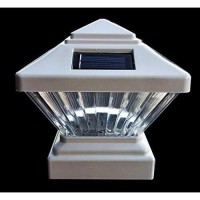 2 Pack White Outdoor Garden 4 X 4 Solar Led Post Deck Cap Square Fence Light Landscape Lamp Lawn Pvc Vinyl Wood (Pl246W, White)