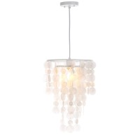 Safavieh Lighting Collection Pearl Capiz Sea Shell Boho Coastal White 13-Inch Diameter 1-Light Adjustable Hanging Pendant Light Fixture (Led Bulb Included)