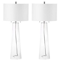 Safavieh Lighting Collection Myrtle Modern Contemporary Clear Glass Pull Chain 38-Inch Bedroom Living Room Home Office Desk Nightstand Table Lamp Set Of 2 (Led Bulbs Included)