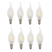 Jcking (Pack Of 8 Ac 110V-130V 2W E14 Dimmable Led Filament Bulbs Candle Flame Tip Led Light Bulb, Led Vintage Antique Chandelier Light Cool White 6500K