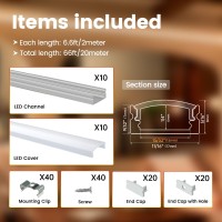 Muzata 10Pack 66Ft2M Silver Led Channel With Milky White Cover Led Strip Channel Led Diffuser Led Diffuser Channel Led Strip L