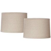 Set Of 2 Natural Linen Medium Drum Lamp Shades 15