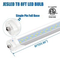 Jesled T8/T10/T12 8Ft Led Tube Light Bulbs, 50W 6000Lm, 5000K Daylight White, 8 Foot Single Pin Fa8 Led Fluorescent Replacement For Shops Garage Light Fixtures, Etl Listed, Remove Ballast (4-Pack)