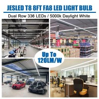 Jesled T8/T10/T12 8Ft Led Tube Light Bulbs, 50W 6000Lm, 5000K Daylight White, 8 Foot Single Pin Fa8 Led Fluorescent Replacement For Shops Garage Light Fixtures, Etl Listed, Remove Ballast (4-Pack)