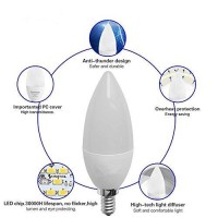 Ctkcom 5W E14 Base Led Candelabra Bulbs(4 Pack)- 60Watt Light Bulbs Equivalent E14 Base C37 Daylight White 6000K Led Candle Light Bulb,Ceiling Fan Lights,Decorative Led Bulb,650Lm,Ul-Listed,Ac 85-265V