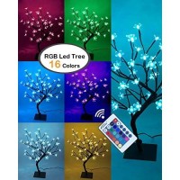 Lightshare 18 Inch Cherry Blossom Bonsai Tree, 48 Led Lights, Rgb With Remote Control, 16 Color-Changing Modes, 24V Ul Listed Adapter Included, Metal Base Ideal As Night Lights