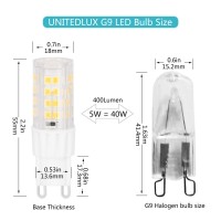 Unitedlux G9 Led Light Bulbs 5W (40W Halogen Equivalent) 400Lm, Non Dimmable Warm White 3000K 360 Degree Beam Angle For Home Lighting 6 Pack