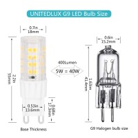 Unitedlux G9 Led Bulbs 5W(40W Halogen Equivalent) 400Lm, Daylight White 5000K, 360 Degree Omni Beam Angle, Non-Dimmable G9 Bi Pin Base For Chandeliers, Home Lighting(Pack Of 6)