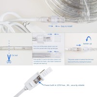 Guotong 50Ft/15M Plug In Led Rope Lights, 540 Warm White Leds, 110V, 2 Wire, Waterproof, Connectable,Power Socket Connector Fuse Holder, Indoor/Outdoor Use, Ideal For Backyards, Decorative Lighting