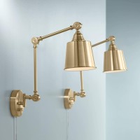 360 Lighting Mendes Modern Swing Arm Adjustable Wall Lamps Set Of 2 Antique Brass Plug-In Light Fixture Up Down Metal Shade For Bedroom Bedside House Reading Living Room Home Hallway Dining