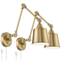 360 Lighting Mendes Modern Swing Arm Adjustable Wall Lamps Set Of 2 Antique Brass Plug-In Light Fixture Up Down Metal Shade For Bedroom Bedside House Reading Living Room Home Hallway Dining