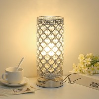 Seaside Village Crystal Table Lamp Touch Control Dimmable Accent Desk Lamp Bedside Modern Table Light With Silver Lamp Shade Night Light Fixture For Living Room Bedroom Kitchen