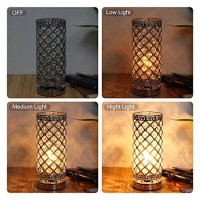 Seaside Village Crystal Table Lamp Touch Control Dimmable Accent Desk Lamp Bedside Modern Table Light With Silver Lamp Shade Night Light Fixture For Living Room Bedroom Kitchen