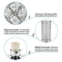 Seaside Village Crystal Table Lamp Touch Control Dimmable Accent Desk Lamp Bedside Modern Table Light With Silver Lamp Shade Night Light Fixture For Living Room Bedroom Kitchen