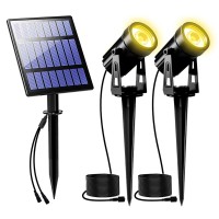 T-Sunus 2W Solar Spotlights Warm White, Solar Lights Outdoor Ip65 Waterproof Solar Security Lamps, Double Head Landscape Lights For Flag Tree Garage Deck Garden Wall Backyard