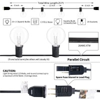 G40 Outdoor Globe String Lights 25Ft Hanging Patio Lights With 27 Incandescent Bulbs 2 Spare Connectable Backyard Lights Ul