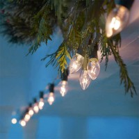 C7 Christmas Lights 25Ft Outdoor Christmas String Lights With 27 Clear Warm White Incandescent Bulbs Hanging Vintage Christmas