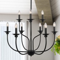 Laluz Black Chandelier, Farmhouse Light Fixture, 2-Tier 9-Candle French Country Chandelier For Living Room, Foyer, Bedroom