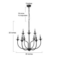 Laluz Black Chandelier, Farmhouse Light Fixture, 2-Tier 9-Candle French Country Chandelier For Living Room, Foyer, Bedroom