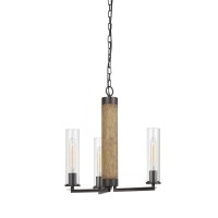 60W X 3 Silverton Metalwood 3 Light Chandelier With Glass Shades Edison Bulbs Included