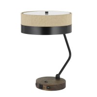 60W X 2 Parson Metalwood Desk Lamp With Metalfabric Shade With 2 Usb Ports