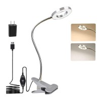 W-Lite 6W Led Usb Reading Clip Laptop Lamp For Book,Piano,Bed Headboard,Desk, Eye-Care 2 Light Color Switchable, Adapter Included, Aluminum, Silver