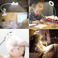 W-Lite 6W Led Usb Reading Clip Laptop Lamp For Book,Piano,Bed Headboard,Desk, Eye-Care 2 Light Color Switchable, Adapter Included, Aluminum, Silver