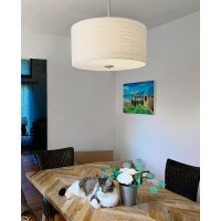 Kira Home Pearl 18 Modern 3Light Large Drum Pendant Chandelier White Textured Shade Glass Diffuser Adjustable Height Led