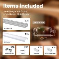 Muzata 15Pack 3.3Ft/1M Led Channel System With Milky White Cover Lens,Silver Aluminum Extrusion Profile Housing Track For Strip Tape Light With U Shape U1Sw Ww 1M, Lu1