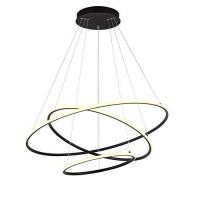 Royal Pearl Modern 3-Ring Led Chandelier Dimmable Contemporary Ceiling Light Led Pendant Light For Dinning Room, Living Room, Warm White, Black