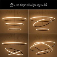 Royal Pearl Modern 3-Ring Led Chandelier Dimmable Contemporary Ceiling Light Led Pendant Light For Dinning Room, Living Room, Warm White, Black