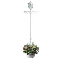 Sun-Ray 312065 Kenwick Single Head Solar Lamp Post And Planter With Hanger, 7 Ft, White