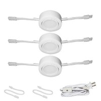 Nadair Unpl201-3K-3Wh Wired Led Puck Lights (X3) Plug-In Lighting, Can Be Surface Mount Or Flush Mount, Easy To Install, Daisy Chain, 3-Pack 3000K Warm White