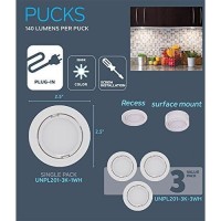 Nadair Unpl201-3K-3Wh Wired Led Puck Lights (X3) Plug-In Lighting, Can Be Surface Mount Or Flush Mount, Easy To Install, Daisy Chain, 3-Pack 3000K Warm White