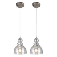 Westinghouse 6100700 Industrial One-Light Adjustable Mini Pendant With Handblown Clear Seeded Glass, Brushed Nickel Finish-2 Pack, 2-Pack, 2 Count