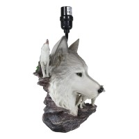 Ebros Gift Wildlife Rustic Full Moon Gray Wolf Akela Head Bust With Howling Wolves On Rocks Sculptural Desktop Side Table Lamp W