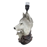 Ebros Gift Wildlife Rustic Full Moon Gray Wolf Akela Head Bust With Howling Wolves On Rocks Sculptural Desktop Side Table Lamp W