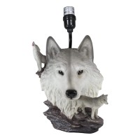 Ebros Gift Wildlife Rustic Full Moon Gray Wolf Akela Head Bust With Howling Wolves On Rocks Sculptural Desktop Side Table Lamp W