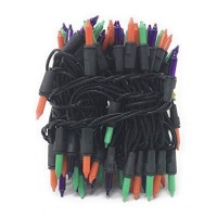 100 Ct Halloween String Light Set, Orange, Green, Purple, Black Cord