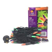 100 Ct Halloween String Light Set, Orange, Green, Purple, Black Cord