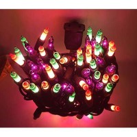 100 Ct Halloween String Light Set, Orange, Green, Purple, Black Cord