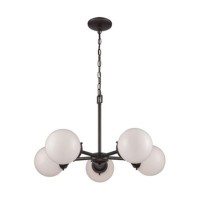 Beckett 5-Light Chandelier In In Oil Rubbed Bronze With Opal White Glass