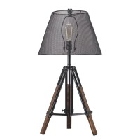 Signature Design By Ashley Leolyn Urban Adjustable Height Tripod Base With Wire Mesh Shade Single Table Lamp, Black & Brown